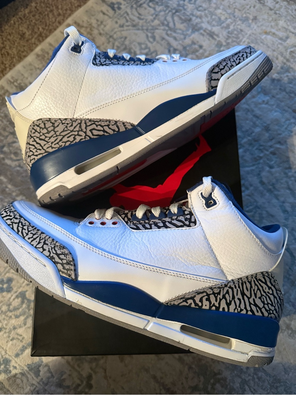 Jordan 3 Retro True Blue - Men’s White and Blue Sneakers with Elephant Print